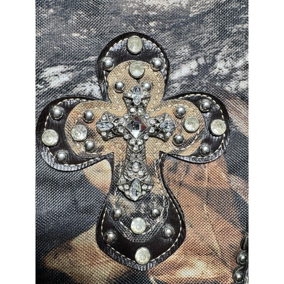 Rhinestone Camo Studded Cross Purse Chain Strap Rustic Coutures Cowgirl - Picture 4 of 14